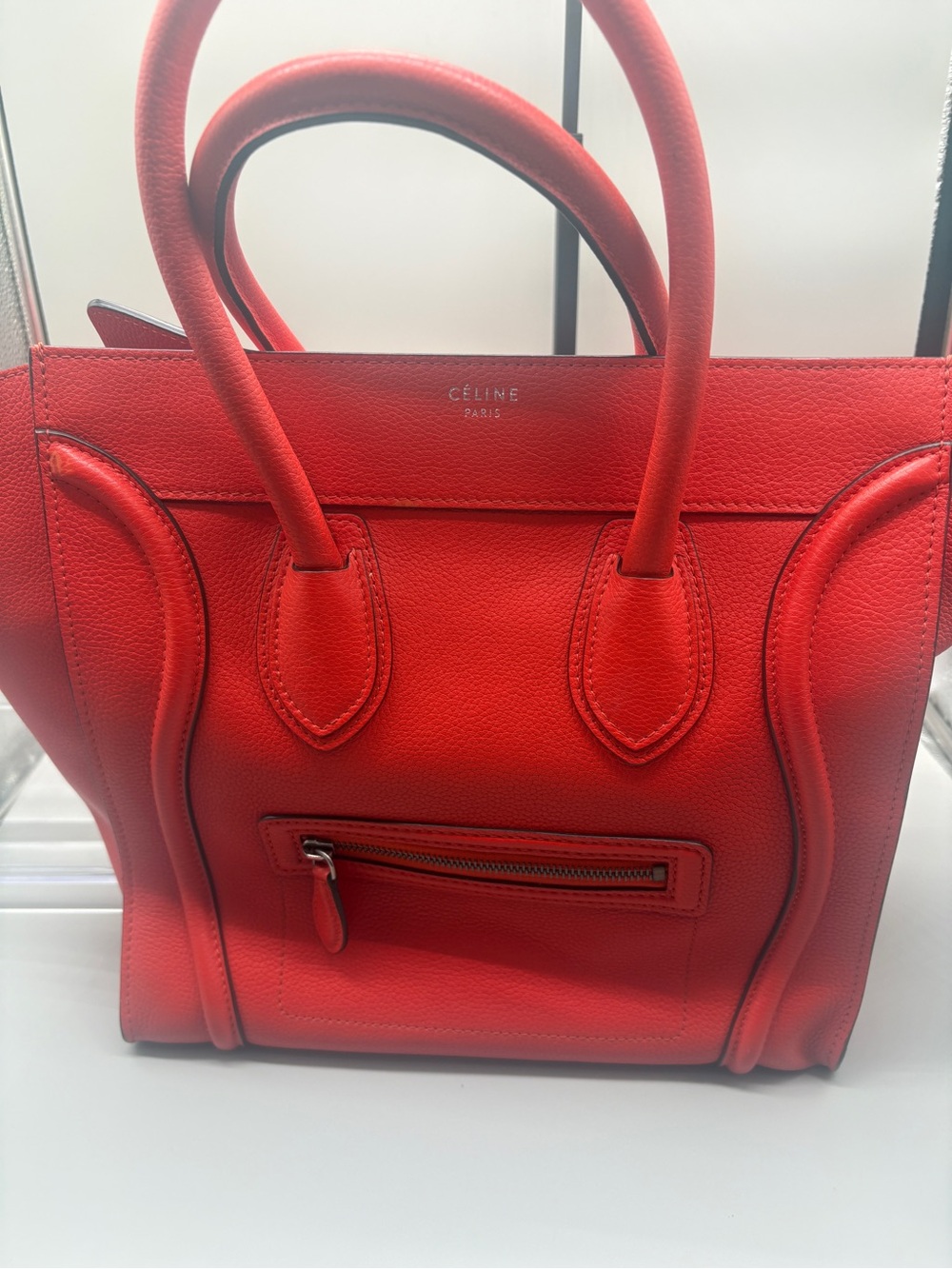 Celine Red Pebbled Leather Mini Luggage Satchel